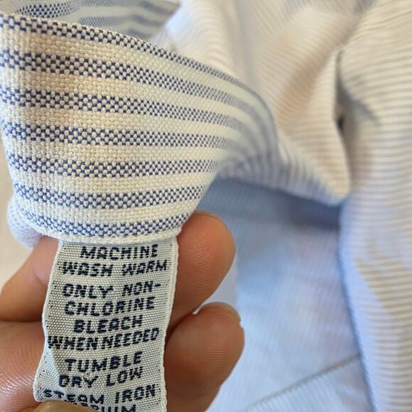 Ralph Lauren XL Classic Fit Shirt Blue White Stripe Short Sleeve Polo Pony Logo - Picture 7 of 9